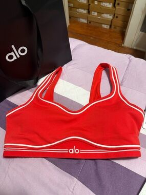 ALO Yoga Red Sports Bralette with White Trim